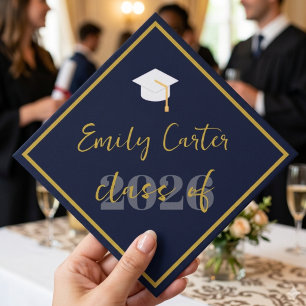Custom Navy Gold Graduation Cap Topper 2026