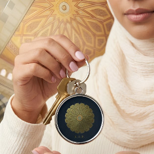 Custom Navy Gold Islamic Geometry Madinah Rosette Keychain