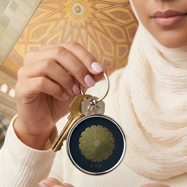 Custom Navy Gold Islamic Geometry  Madinah Rosette Keychain (Creator Uploaded)