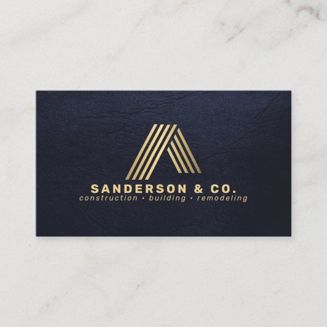Custom navy gold logo building construction business card (Front)