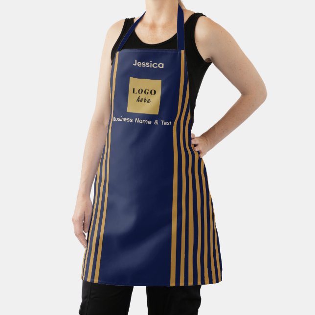 Custom Navy & Gold Stripe Apron (Insitu)