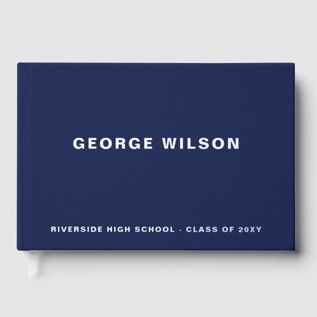 Custom Navy High School Grad Party Graduation  Guest Book (Front)