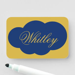 Custom Navy Name Tag on Elegant  Metallic Gold De