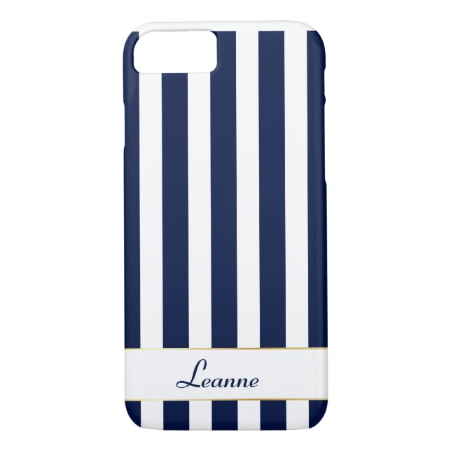 Custom Navy Stripes with Gold Accents Case-Mate iPhone Case (Back)