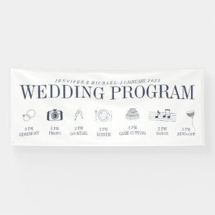 Custom Navy Wedding Party Program Timeline Banner