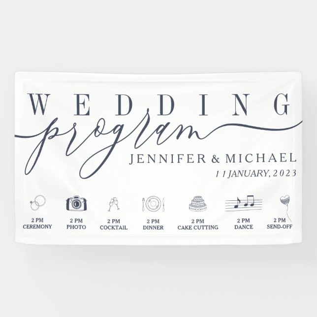 Custom Navy Wedding Party Program Timeline Banner (Horizontal)