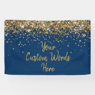 Custom Navy White Gold Birthday Party Photo Booth Banner