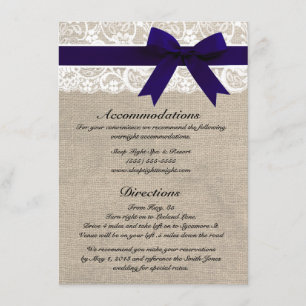 Custom Navy & White Lace Accommodations/Directions Enclosure Card