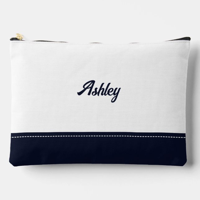 Custom navy white personalized preppy stylish chic accessory pouch (Front)