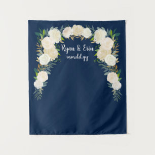 Custom Navy Winter Wedding Ceremony Photo Booth Tapestry