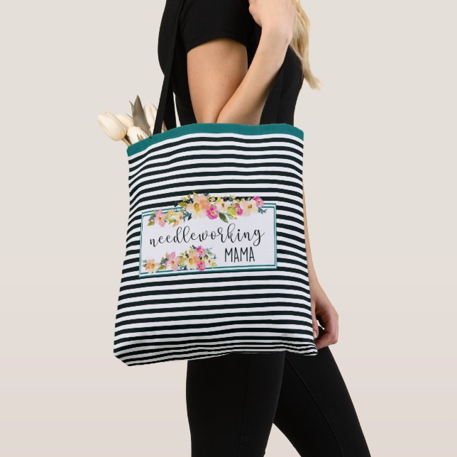 Custom Needleworking Mama Logo Design Tote Bag (Close Up)