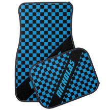 Custom Neon Blue Checkered Pattern  Car Floor Mat