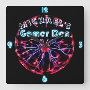 Custom Neon Clock Gamer DEN Plasma Ball Games Geek
