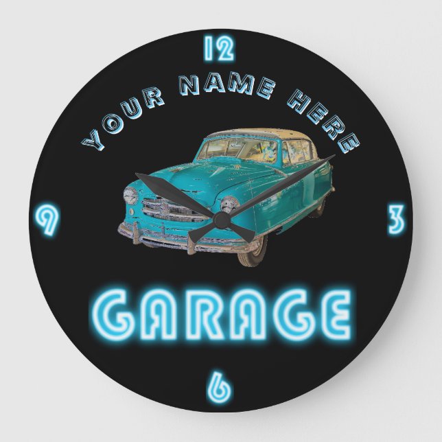 Custom NEON GARAGE Clock ADD Business Name Cars (Front)