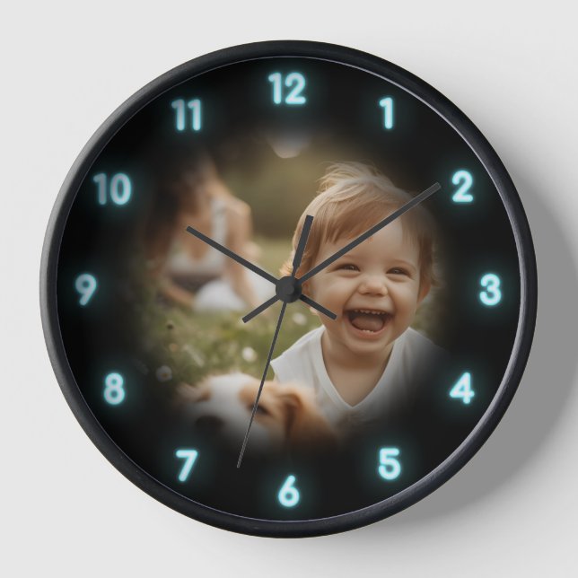 Custom Neon Glow Effect Personalized Wall Clock (Front)