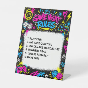 Custom Neon Graffiti Game Night Rules Tabletop Sig Pedestal Sign