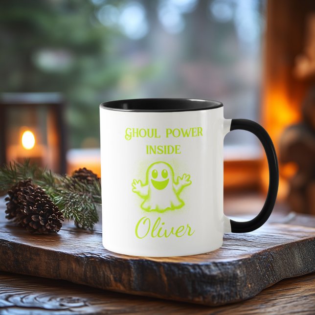 Custom Neon Halloween Mug - Lime Ghost Design (Creator Uploaded)