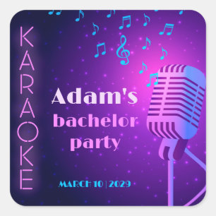 Custom Neon Karaoke Night Bachelor Party Square Sticker