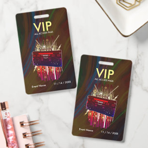 Custom Neon Light Streak VIP Pass For Event Access Badge