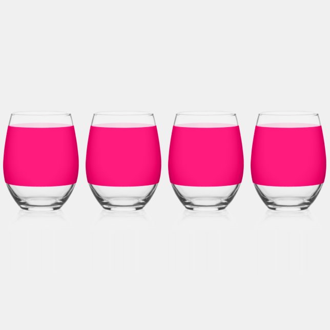 Custom Neon Pink Drinkware Set – Bulk Orders Stemless Wine Glass (Front)
