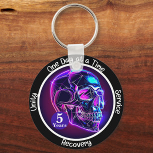 Custom Neon Skull 12-Step Milestone Gift Keychain