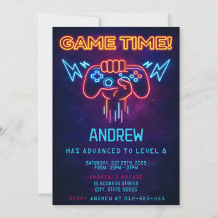 Custom Neon Video Game birthday boy invitation