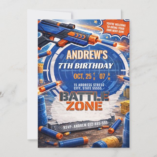 Custom Nerf Birthday for kid Invitation (Front)