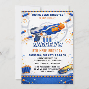 Custom Nerf Dart Blaster Birthday Battle Invitation