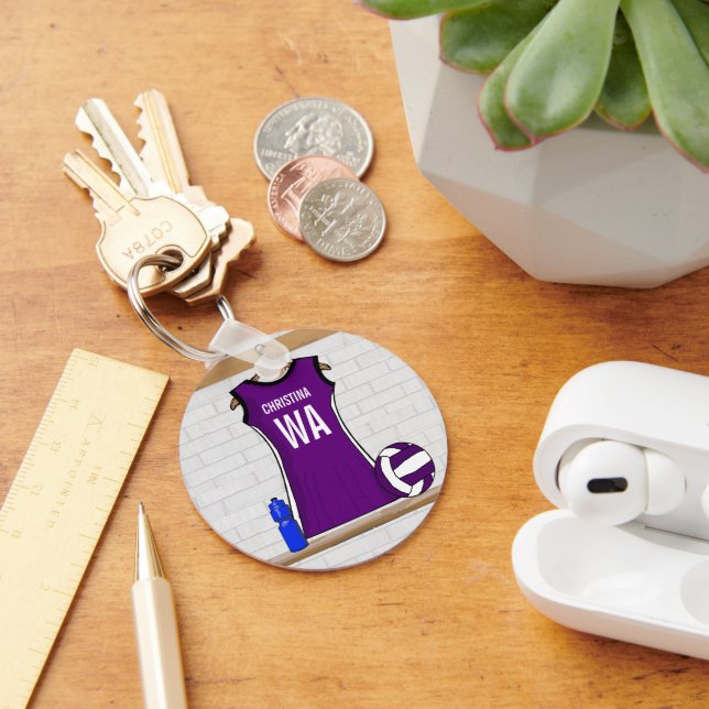 Custom Netball Uniform Purple Black Keychain (Desk)