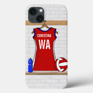 Custom Netball Uniform Red with Blue and White iPhone 13 Case