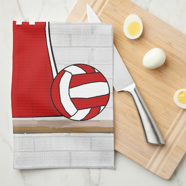 Custom Netball Uniform Red with Blue and White Kitchen Towel (Quarter Fold)