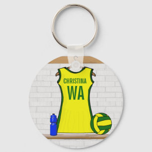 Custom Netball Uniform Yellow and Green Keychain