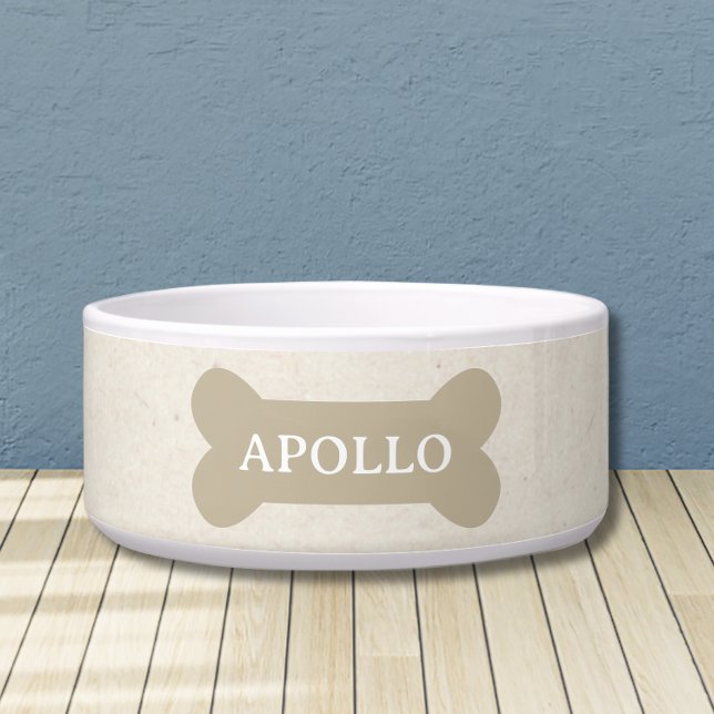 Custom Neutral Bone and Pet Name Dog (Customize this fun, neutral dog bowl with your pet's name! )