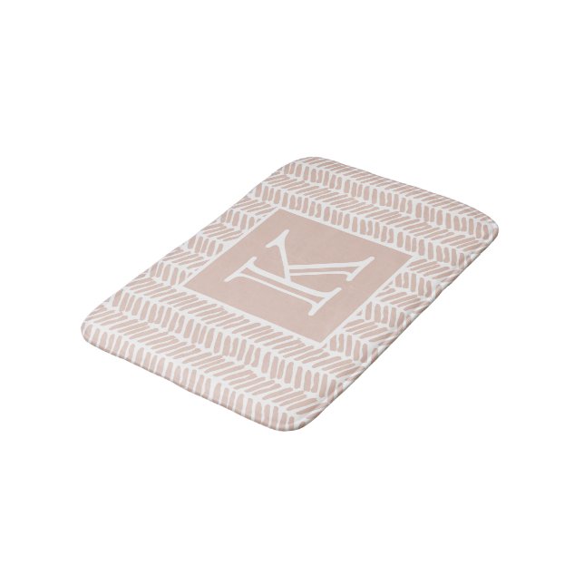 Custom Neutral Earthy Sand Zigzag Stripes Art Bath Mat (Angled)