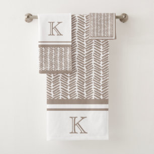 Custom Neutral Earthy Taupe Zigzag Art Stripes  Bath Towel Set