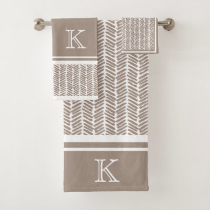 Custom Neutral Earthy Taupe Zigzag Art Stripes  Bath Towel Set