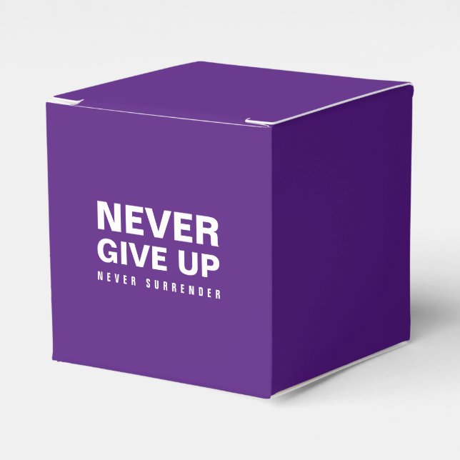 Custom Never Give Up Never Surrender Royal Purple Favor Box (Front Side)