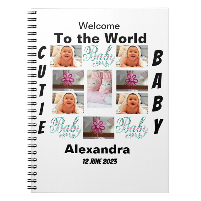 Custom New Baby 11 Photo Collage  Notebook (Front)