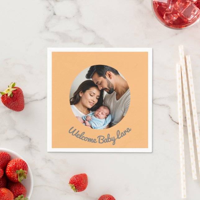 custom new baby custom peach welcome baby napkin (Insitu)
