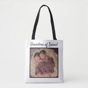 Custom New Baby Photo Grandma of Twins Tote Bag