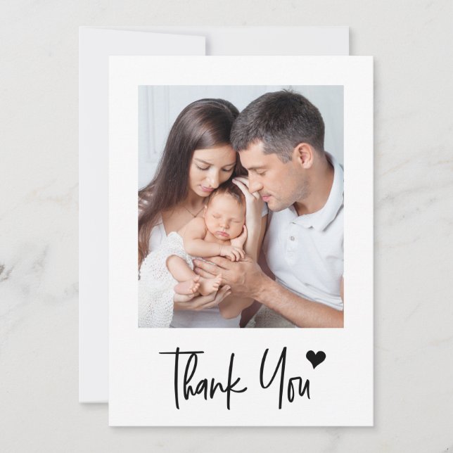 Custom New baby Photos Modern Heart Baby Shower  Thank You Card (Front)