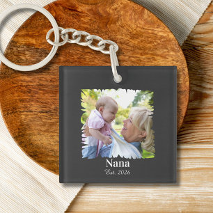 Custom New Grandmother Photo Est. Year Keychain