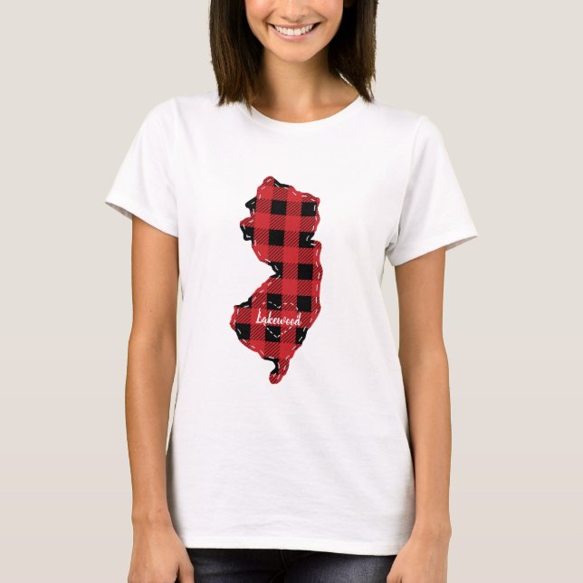 Custom New Jersey State Hometown Plaid Christmas T-Shirt (Front)