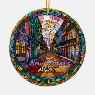 Custom New Orleans Bourbon Street Dated Ceramic Ornament