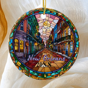 Custom New Orleans Bourbon Street Dated Ceramic Ornament