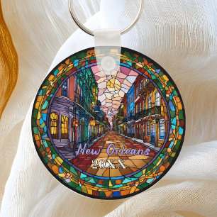 Custom New Orleans Bourbon Street Dated  Keychain