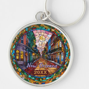 Custom New Orleans Bourbon Street Dated  Keychain