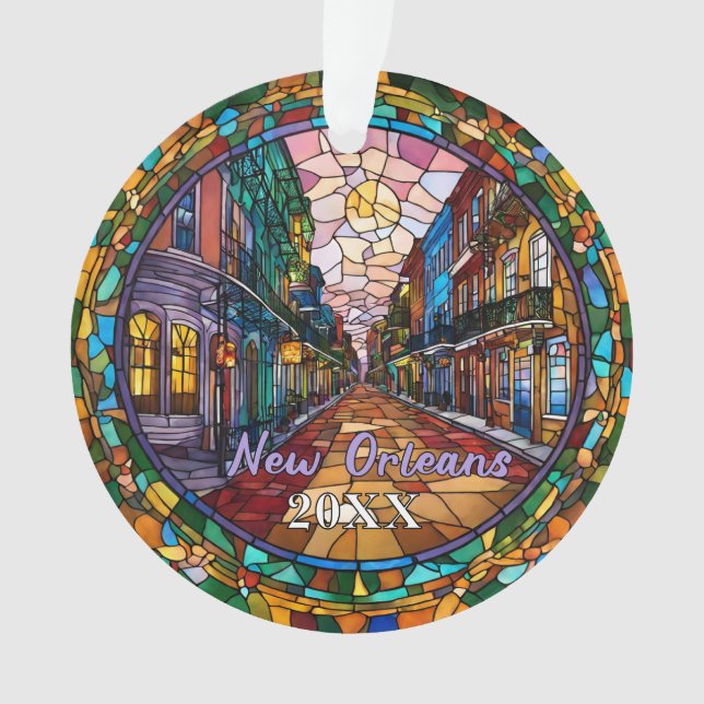 Custom New Orleans Bourbon Street Dated  Ornament (Front)