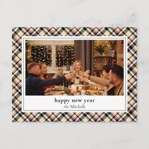 Custom New Year Chic Red Black White Beige Plaid Postcard