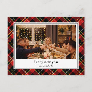 Custom New Year Chic Red Black White Yellow Plaid Postcard